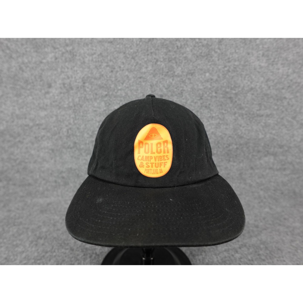 Poler Stuff Camp Vibes Snapback Hat Mens Black Orange Graphic Patch Cap OSFM